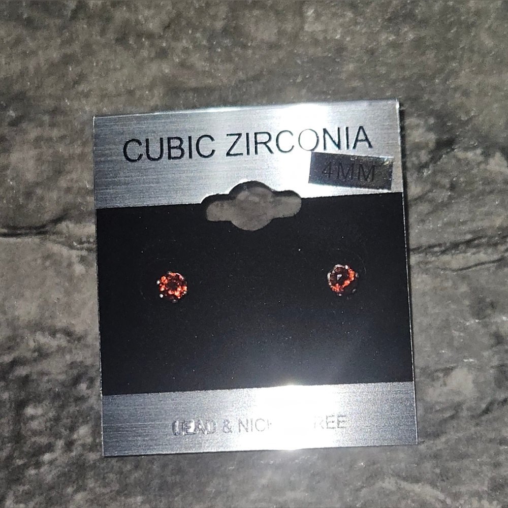 Red Cubic Zirconia Stud Earrings - 4mm BNIB